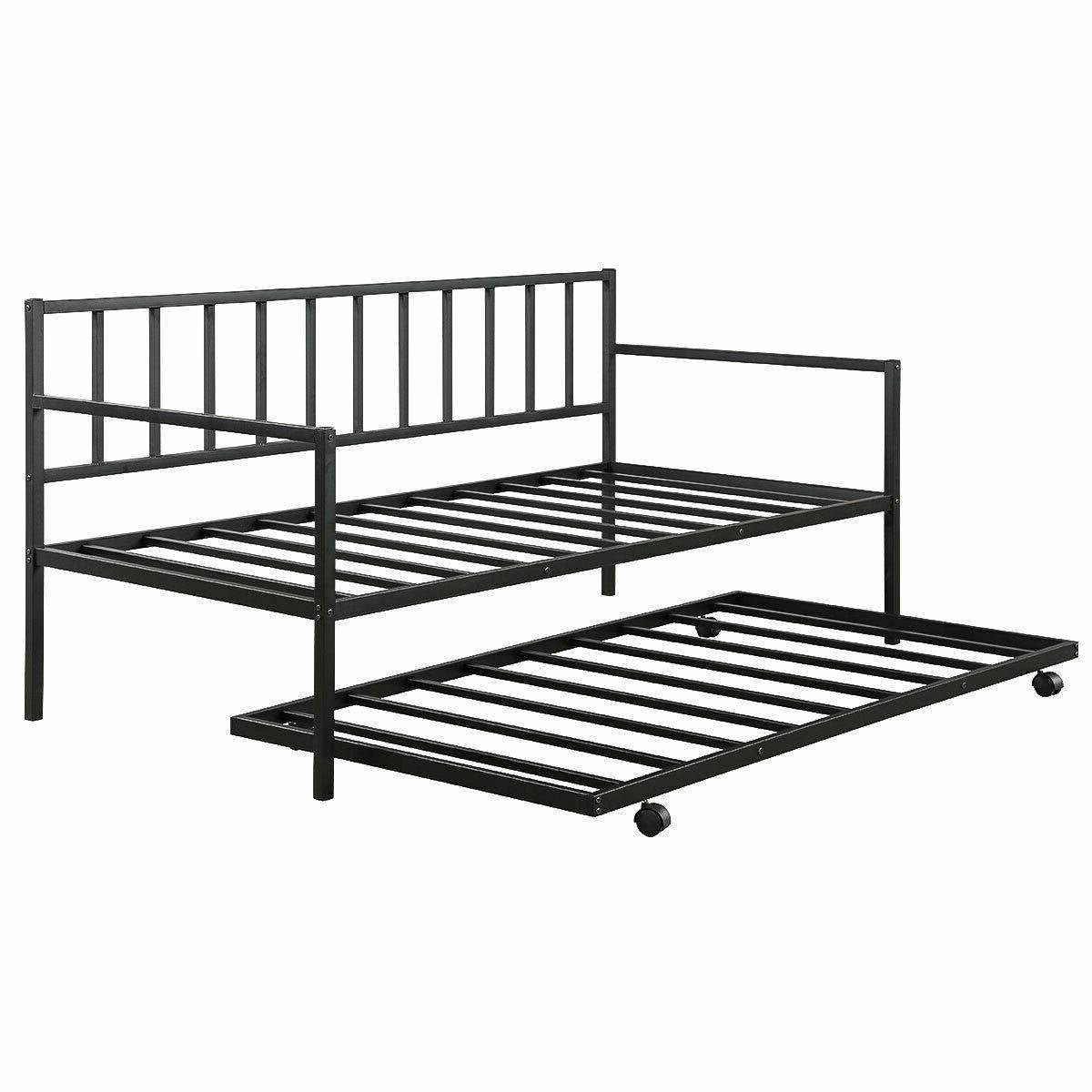 Ebern Designs Twin Size Black Metal Daybed With RollOut Trundle Bed