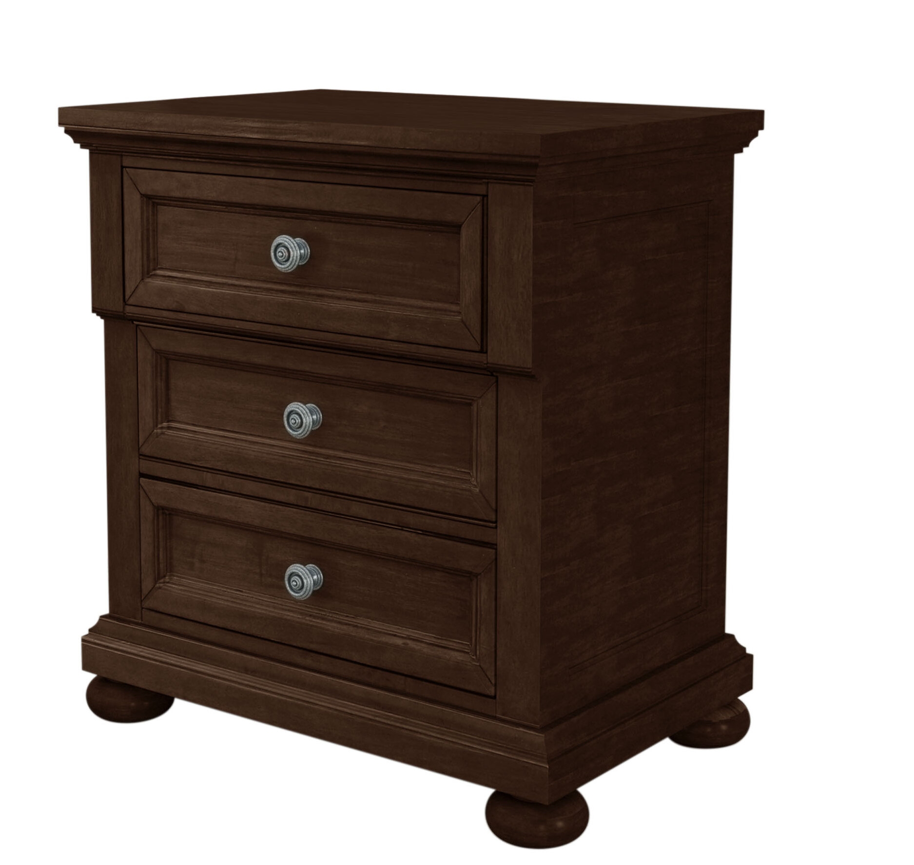 dark brown nightstand with drawers