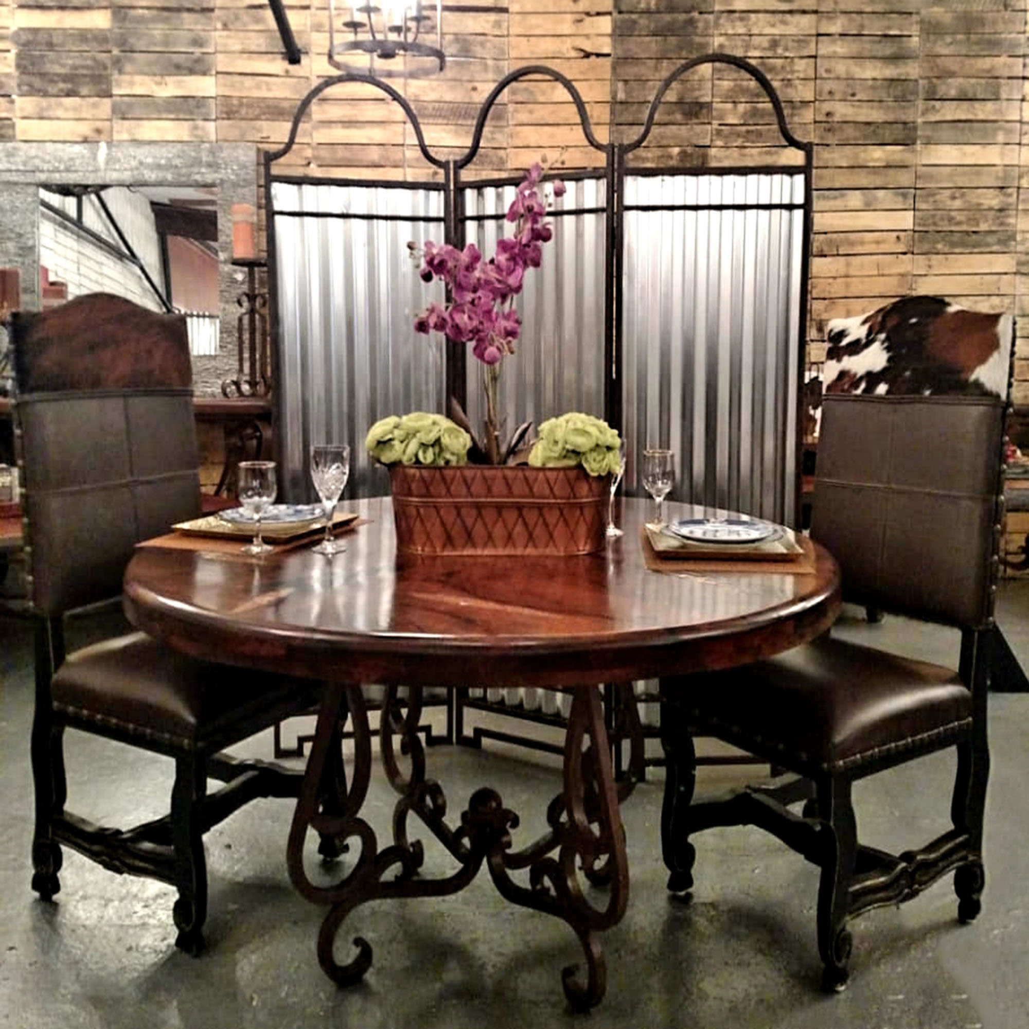 Mexports By Susana Molina Luxurious Dining Table Made Of Rustic Elegant Wrought Iron Base And A 54 Round Mesquite Wood Top Wayfair