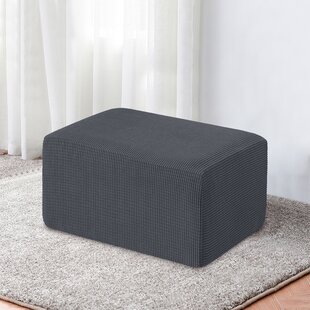 Velvet Fabric Square Ottoman Cover Sofa Footstool Protector Stretch Slipcover