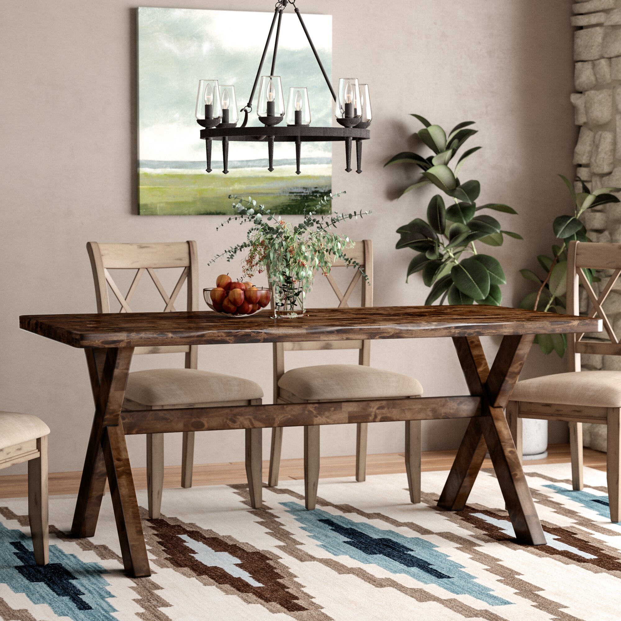 Rustic Trestle Dining Room Tables / Amazon Com Wood Farmhouse Trestle Dining Table 96 X 42 Tobacco Finish Tables / Crafted from solid and manufactured wood, it features a rustic and neutral finish perfect for traditional and modern farmhouse aesthetics alike.