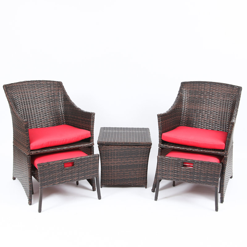 Wrought Studio Osburn Saving Conversation Set 5 Piece Rattan With Cushions Reviews Wayfair
