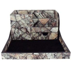 Premium 2 Piece Wooden Marble Office Storage Desk Organizer Set