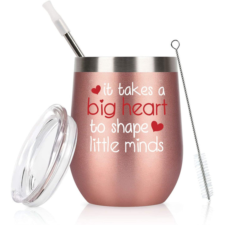 BOBe-commerce It Takes A Big Heart To Shape Little Minds Wine Tumbler,  Stainless Steel Wine Tumbler Glass With Lid And Straw, Funny Birthday Thank  You Teacher Appreciation Gifts For Teachers Women |
