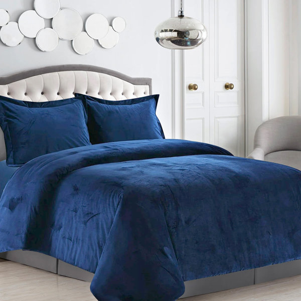 Super soft Crushed Velvet Quilted Bedspread Throw 3 Piece Luxury Bedding Set 