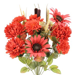 18 Stems Artificial Sunflower, Mum and Zinna Mixed Flowers Bush for Home Office, Wedding, Restaurant Decoration Arrangement