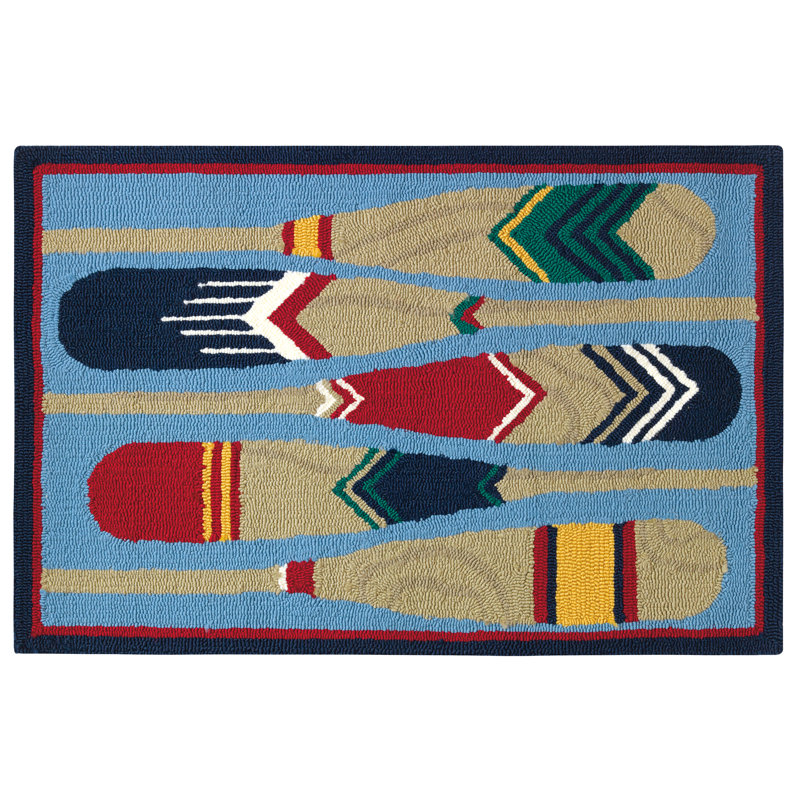 Companyc Paddles Abstract Hand Hooked Blue Brown Indoor Outdoor Area Rug Wayfair