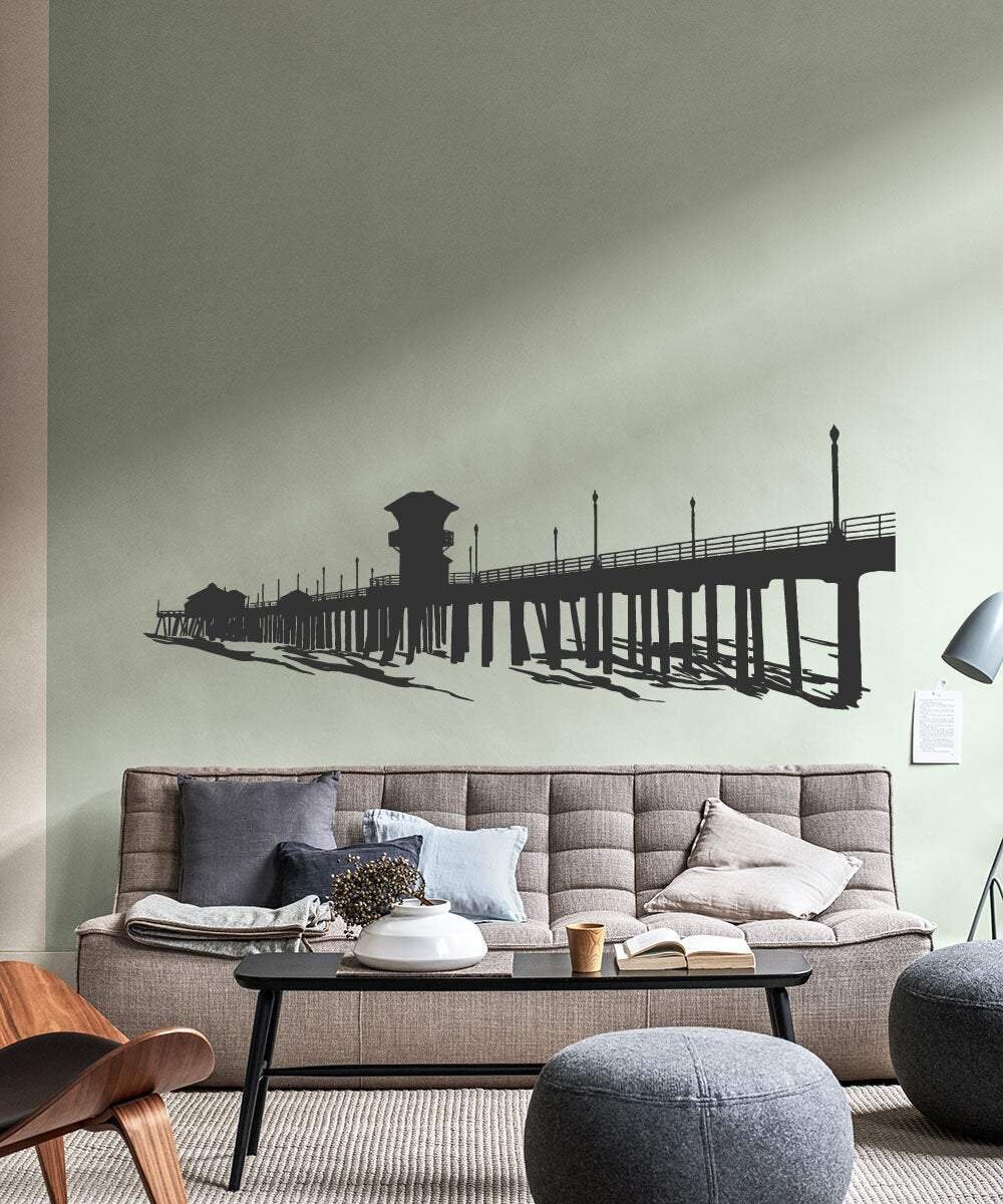 451/*Ocean Pier Huntington Beach California Pacific Ocean Vinyl Wall Words  Decal Sticker Coastal Home Decor Art