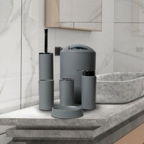 Grey Bathroom Accessories Set 6 Piece Bath Ensemble for Decorative Countertop 