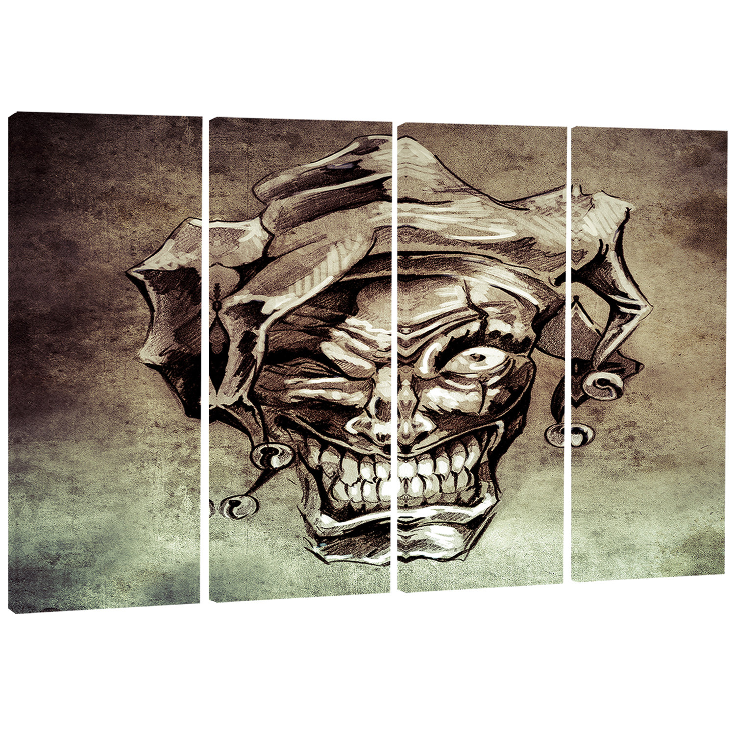 Designart Fantasy Clown Joker Tattoo Sketch 4 Piece Wrapped Canvas Graphic Art Set Wayfair