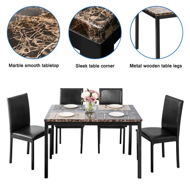 Latitude Run 5 Piece Faux Marble Dining Table Set With 4 Pu Leather Chairs Dining Table Set For 4 For Breakfast Dining Room Kitchen Furniture Pub And Bistro Reviews Wayfair Ca