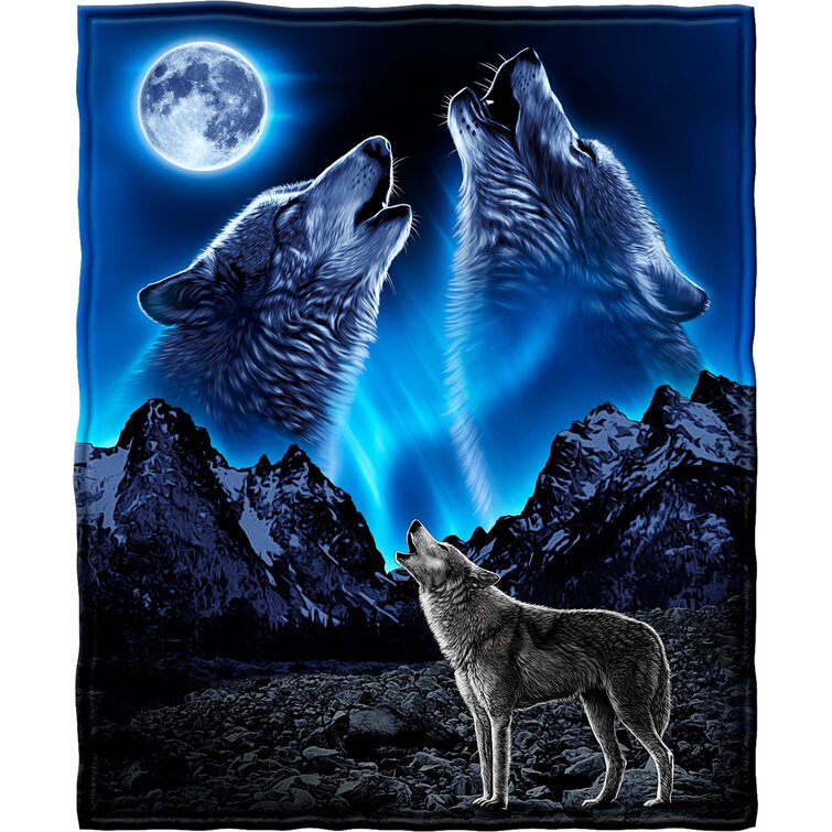 Super Soft Polyester Blanket 50" X 60" Bold Wilderness Design Howling Wolf Moon 