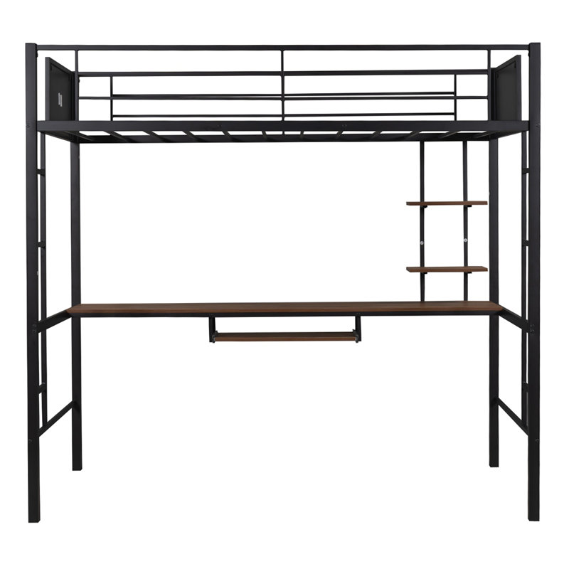 Mason Marbles Loft Bed With 2 Ladder And Desk Storage Shelf Space Saving Design Twin Wayfair