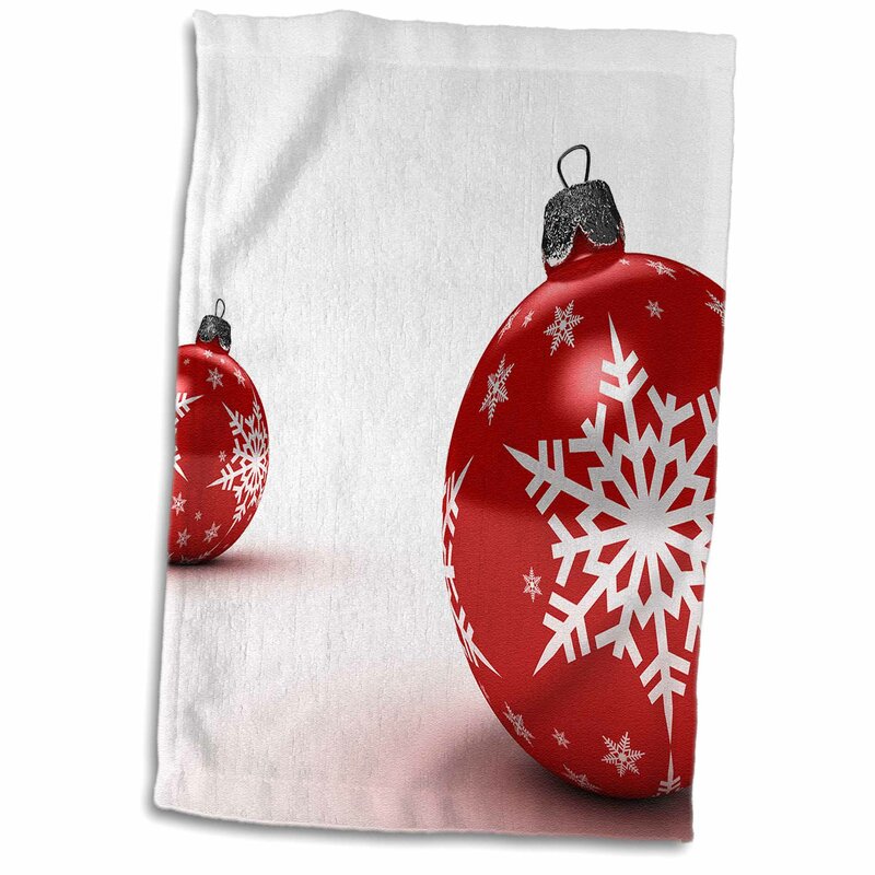 holiday red Christmas ornaments Tea towel