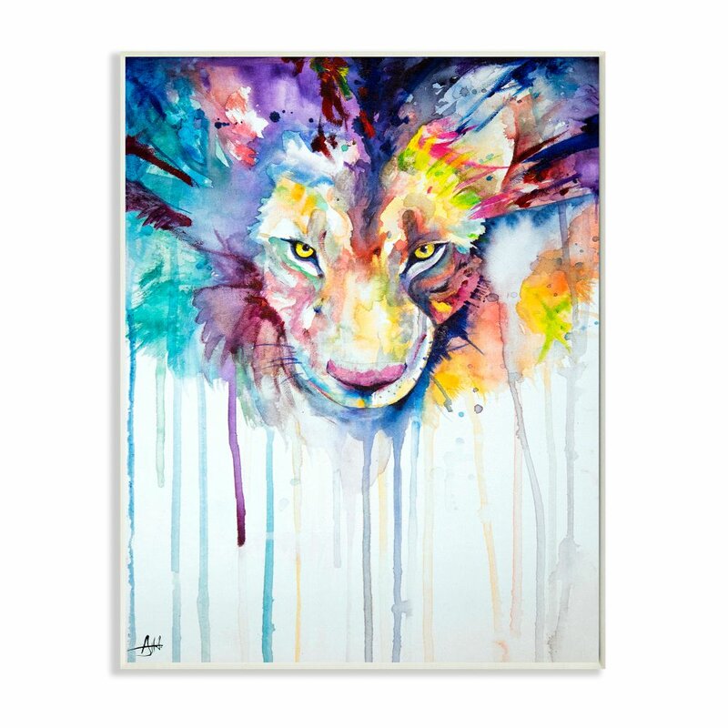 'Cool Colorful Large Cat Lion Portrait Animal Watercolor Painting' Graphic Art on Canvas