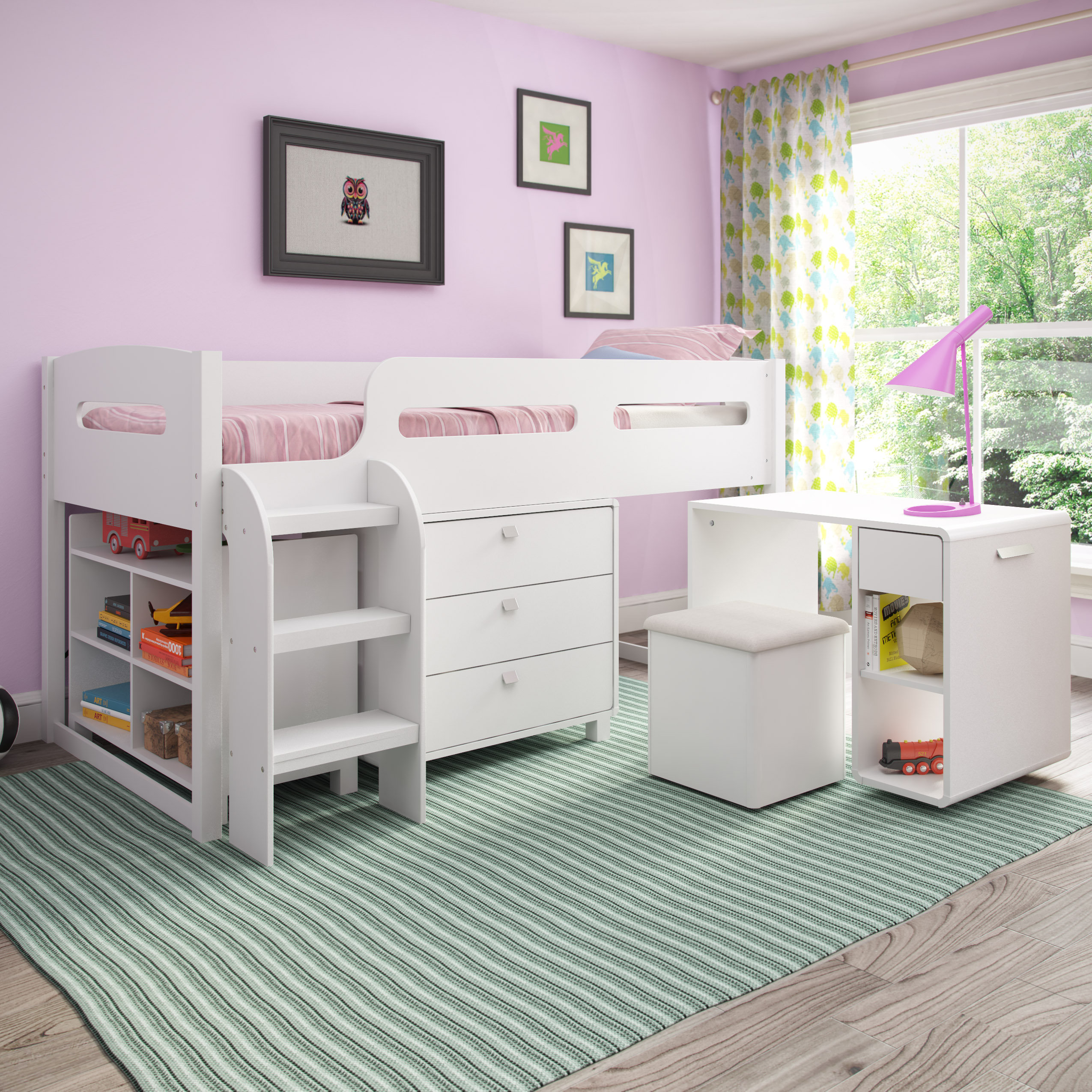 Mack Milo Angelica Twin Low Loft Bed With Drawers And Shelves