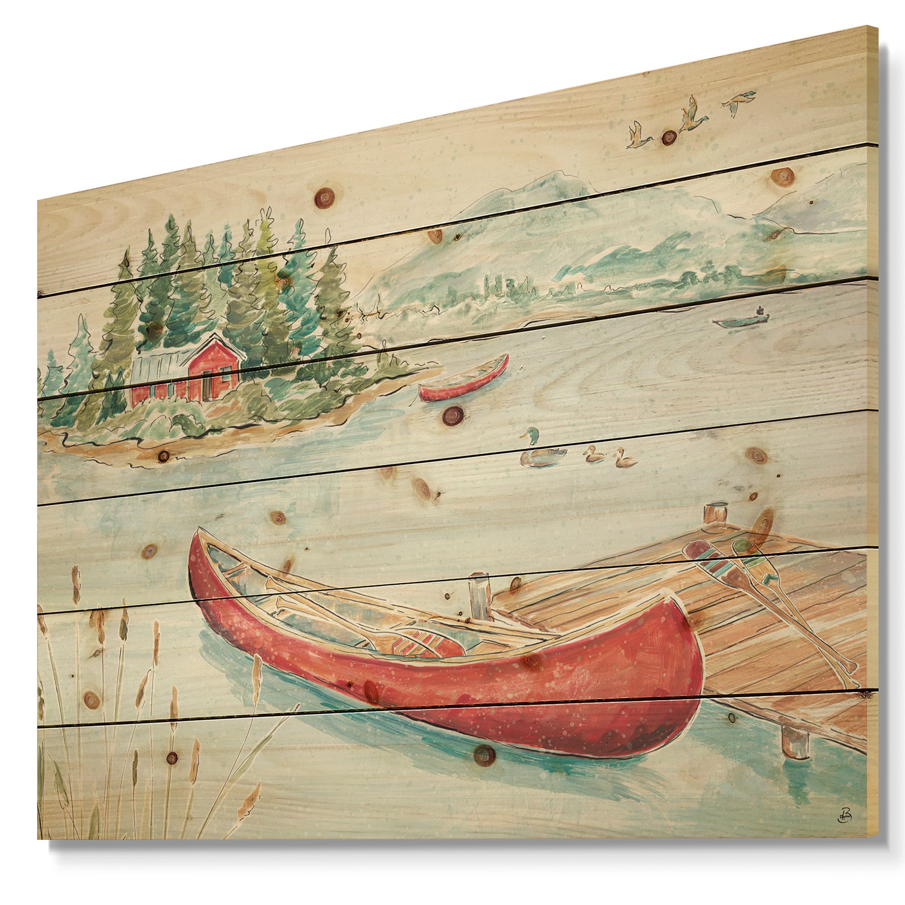 East Urban Home Lake House Lake House Canoes Ii Print On Wood