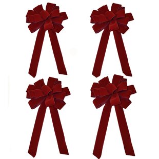 4 Large 10" Hand Made WIRED RED Velvet Christmas Bows Outdoor Wreath  Ribbon 