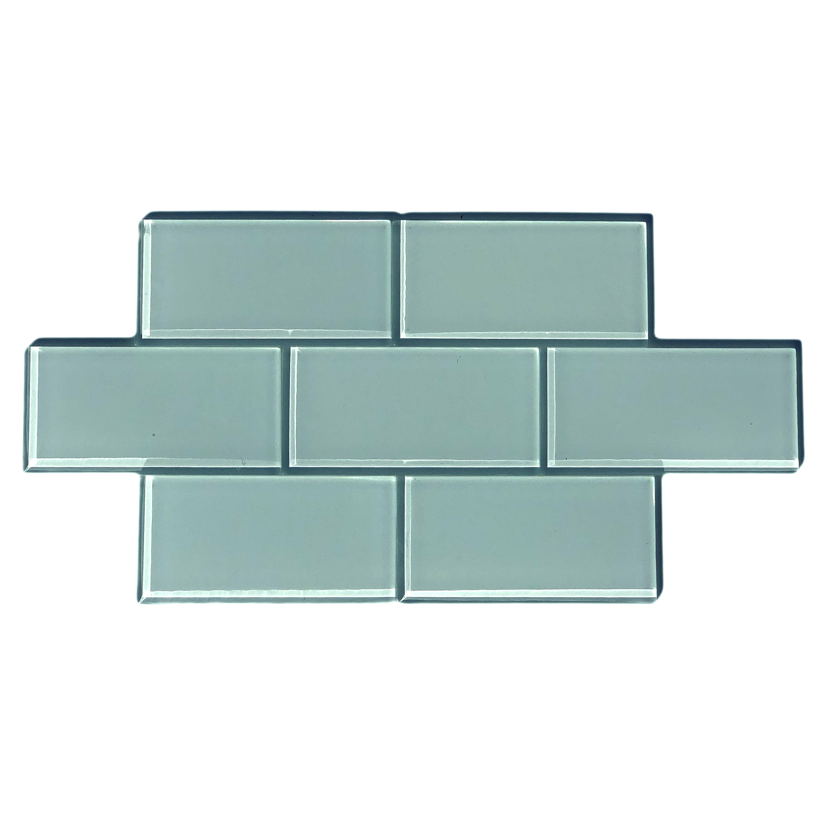Abolos Frosted Elegance Matte Blue 3 x 6 Beveled Glass Subway Backsplash Tile