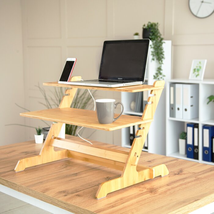 Inbox Zero Standing Desk Converter 100 Natural Bamboo