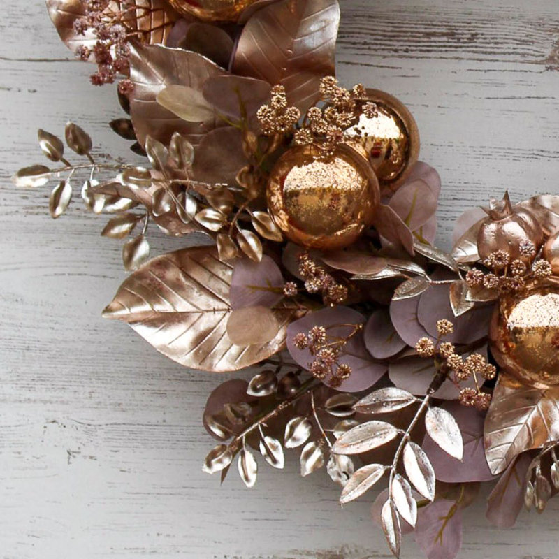 The Holiday Aisle Metallic Rose Gold Magnolia Leaf Eucalyptus Christmas Wreath Wayfair Ca