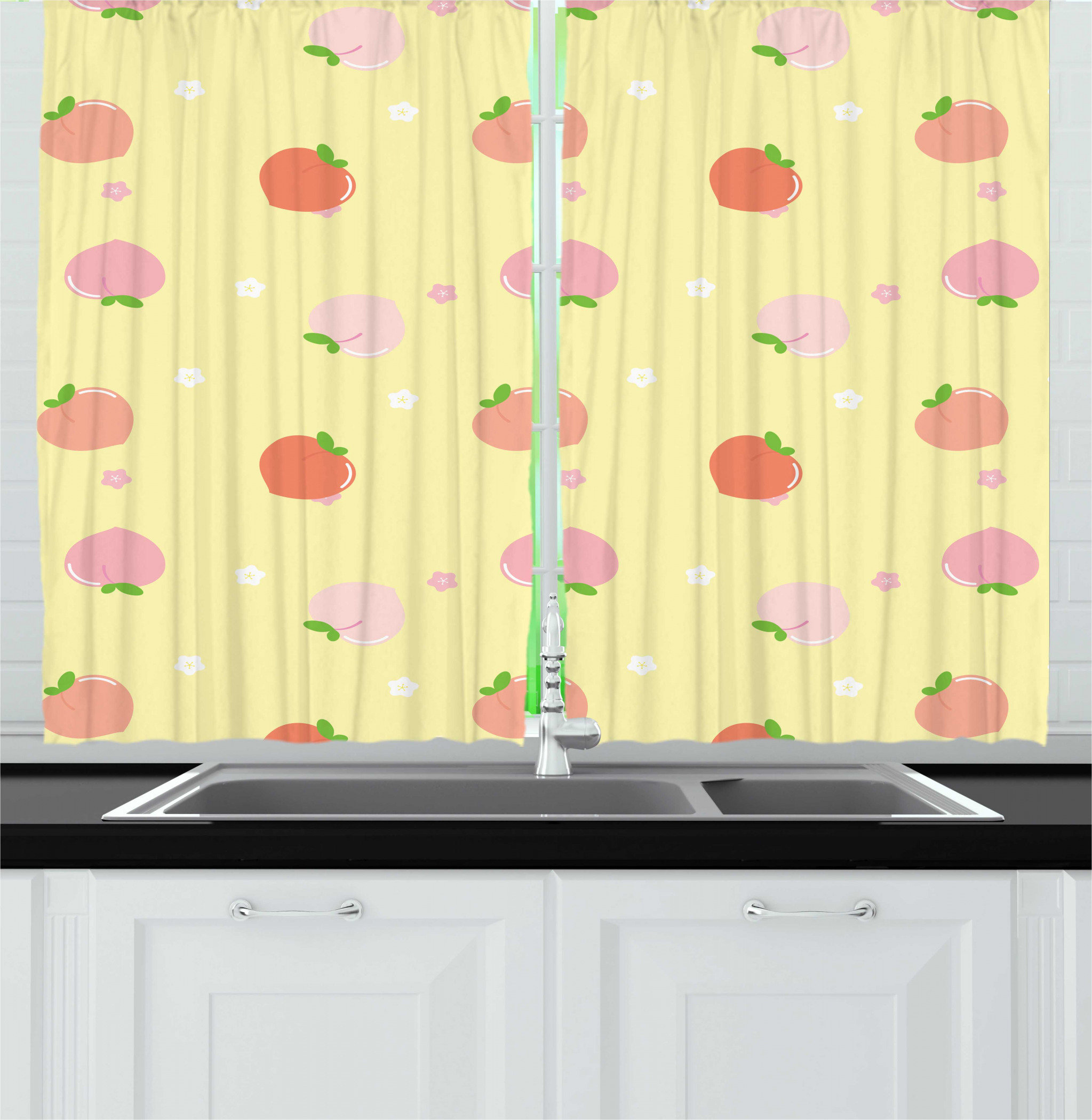 East Urban Home Peach Colors Repetitive Fruit With Leaves Blossom