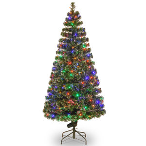 Fiber Optics Evergreen 6' Green Artificial Christmas Tree with 200 LED Multi Lights and Stand