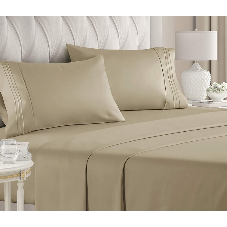1 Case Tan Taupe Brown Trim Beige 1 Top Twin Size Sheet Set 1 Fitted 