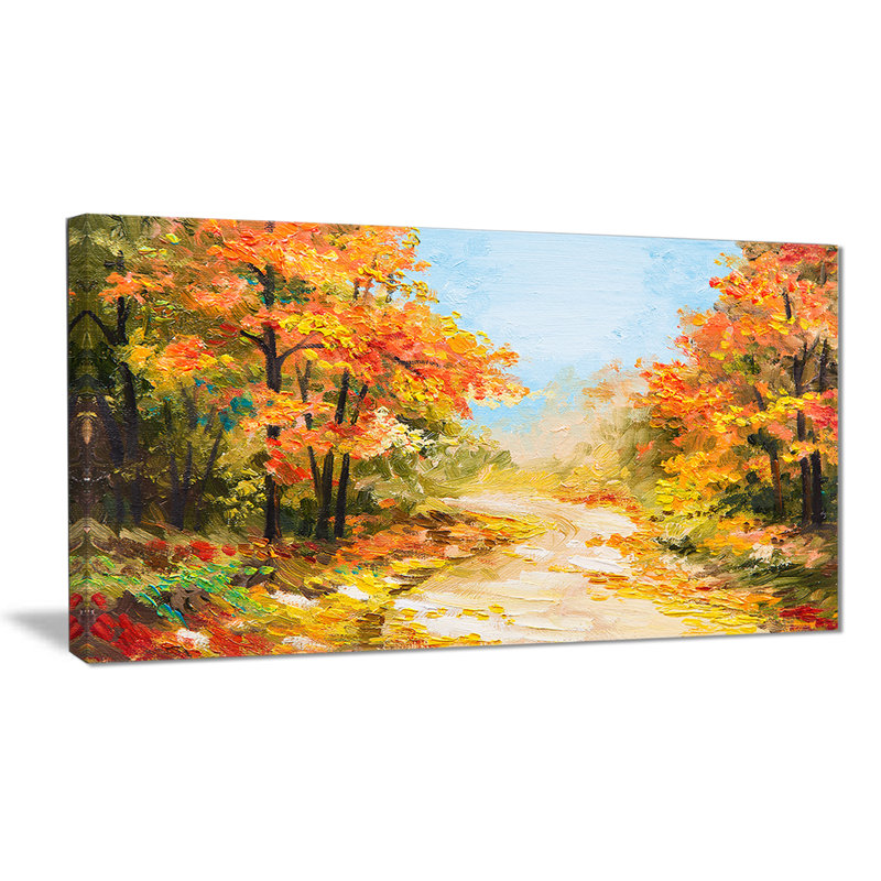 Designart Path In Autumn Forest Landscape Painting Print On