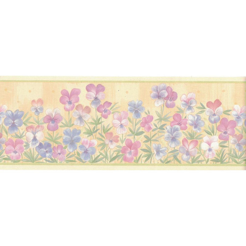 Purple Yellow Red Blue Flowers on Butter Yellow Scalloped ...