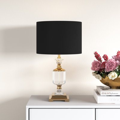 Apeton Gold Crystal Table Lamp with Drum Shade 14" x 14" x 24"