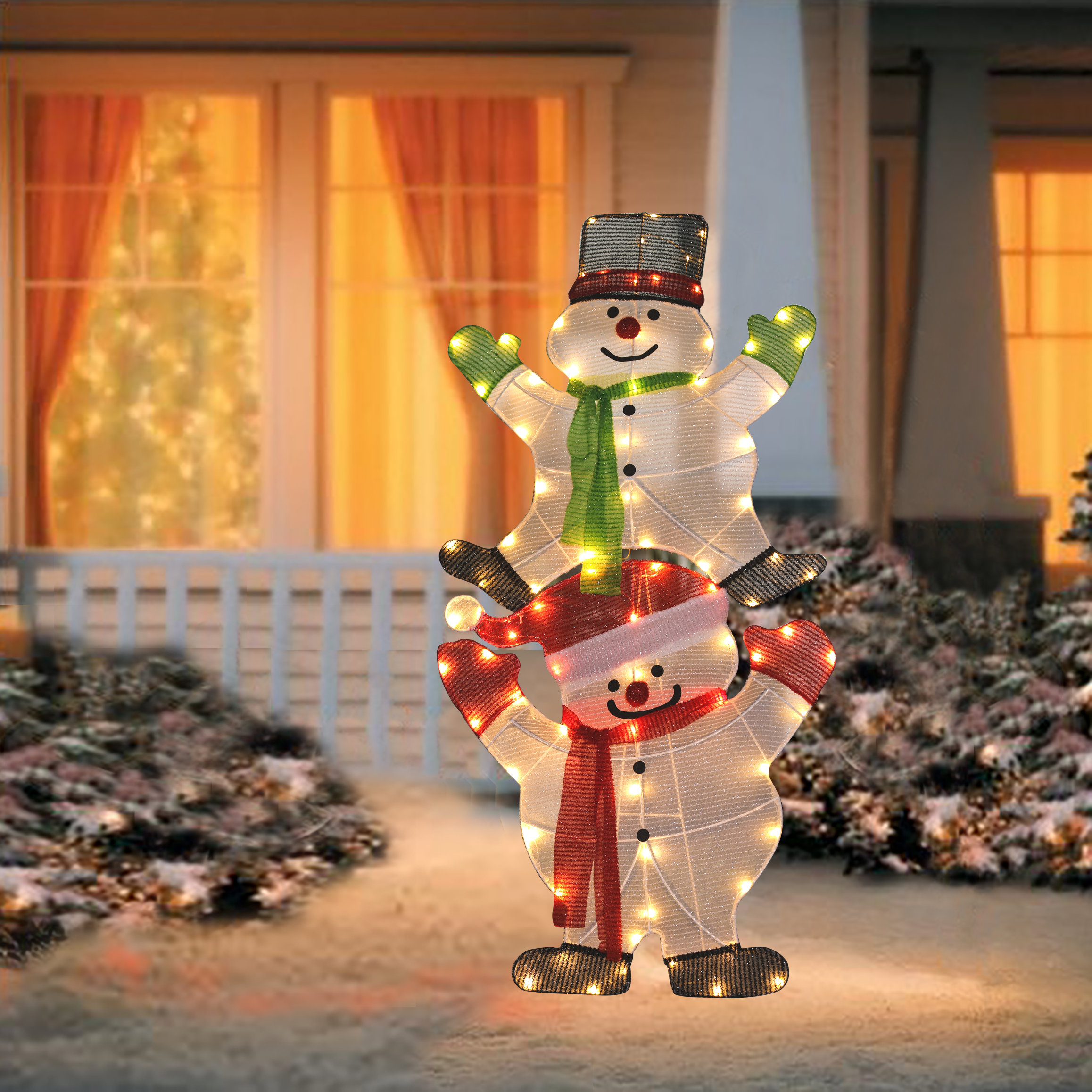 home accents holiday 7 ft icicle shimmer led stacked snowmen