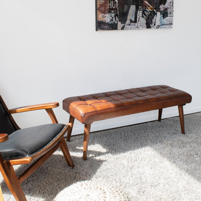 Union Rustic Aaron Leather Bench Wayfair Ca