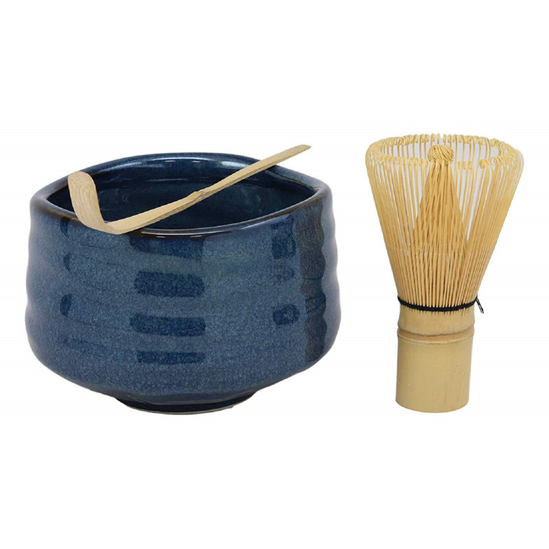 Ebros Gift Japanese Ocean Glazed Matcha Tea 3 Piece Ceramic Mixing