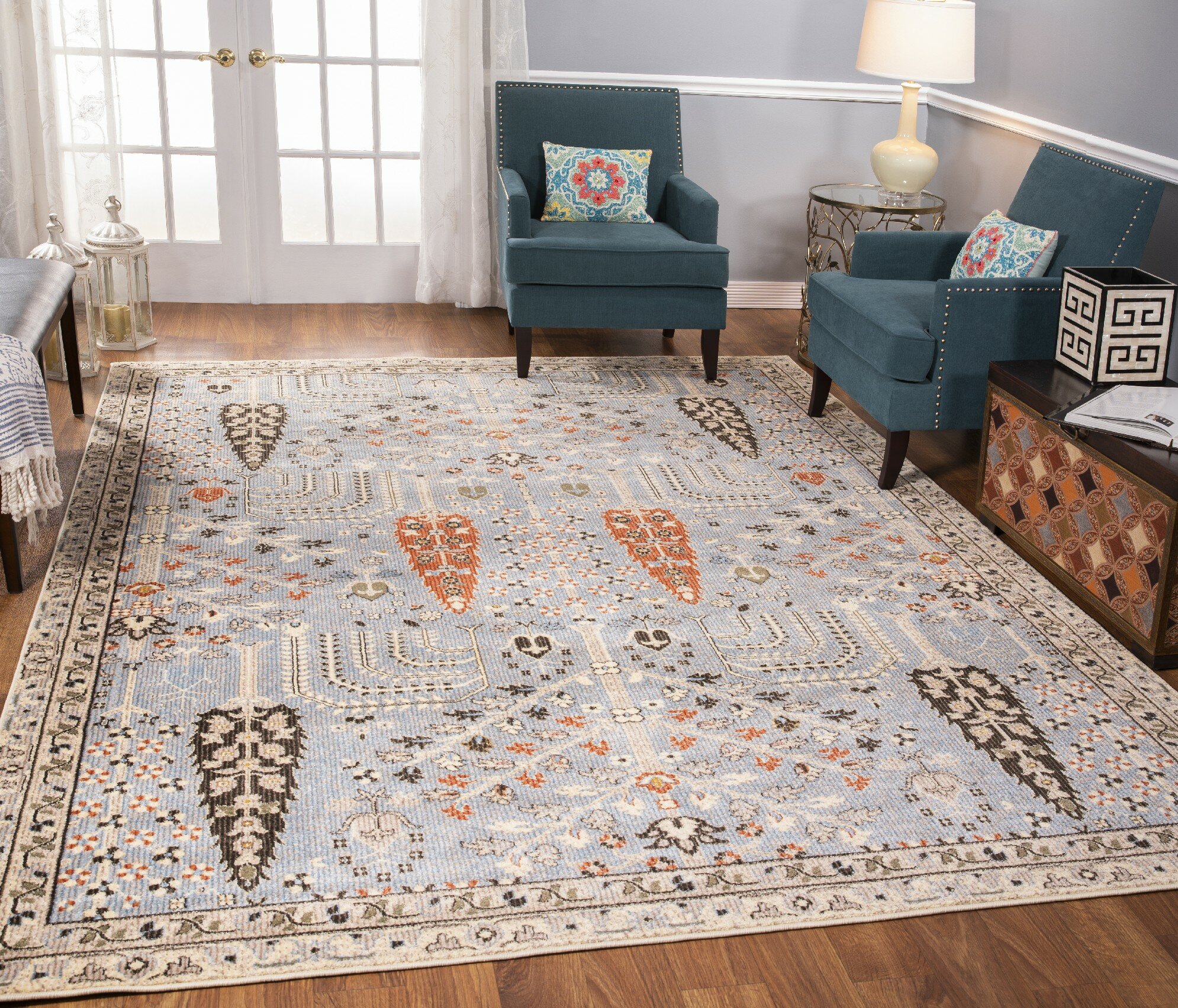 World Menagerie Shara Power Loom Performance Blue/Gray Rug & Reviews ...