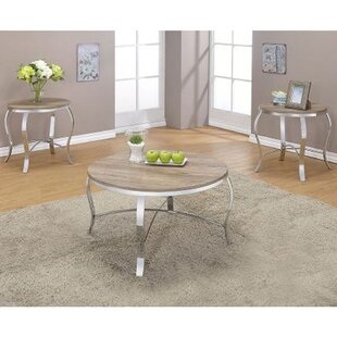 Malai Coffee/End Table Set (3Pc Pk) In Weathered Light Oak & Chrome by Ivy Bronx