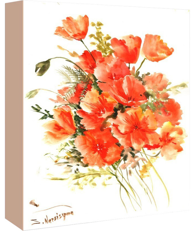 East Urban Home Flowers Orange Painting Print On Gallery Wrapped