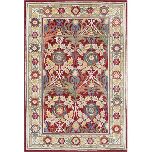 Review Arbouet Floral Cream/Red Oriental Area Rug by Charlton Home
