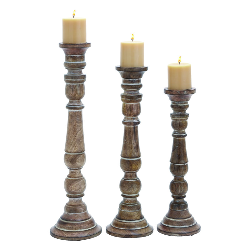Lincoln 3 Piece Wood Candlestick Set