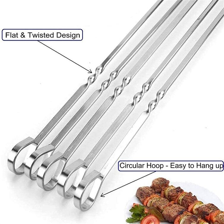 BBQ Kabob Skewers Roasting Sticks Meat Skewers 12-inch Flat Stainless Steel 12pc