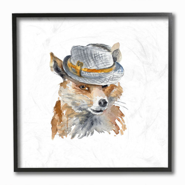 Ebern Designs Saladin Funny Hat Fashion Fox Watercolor Painting