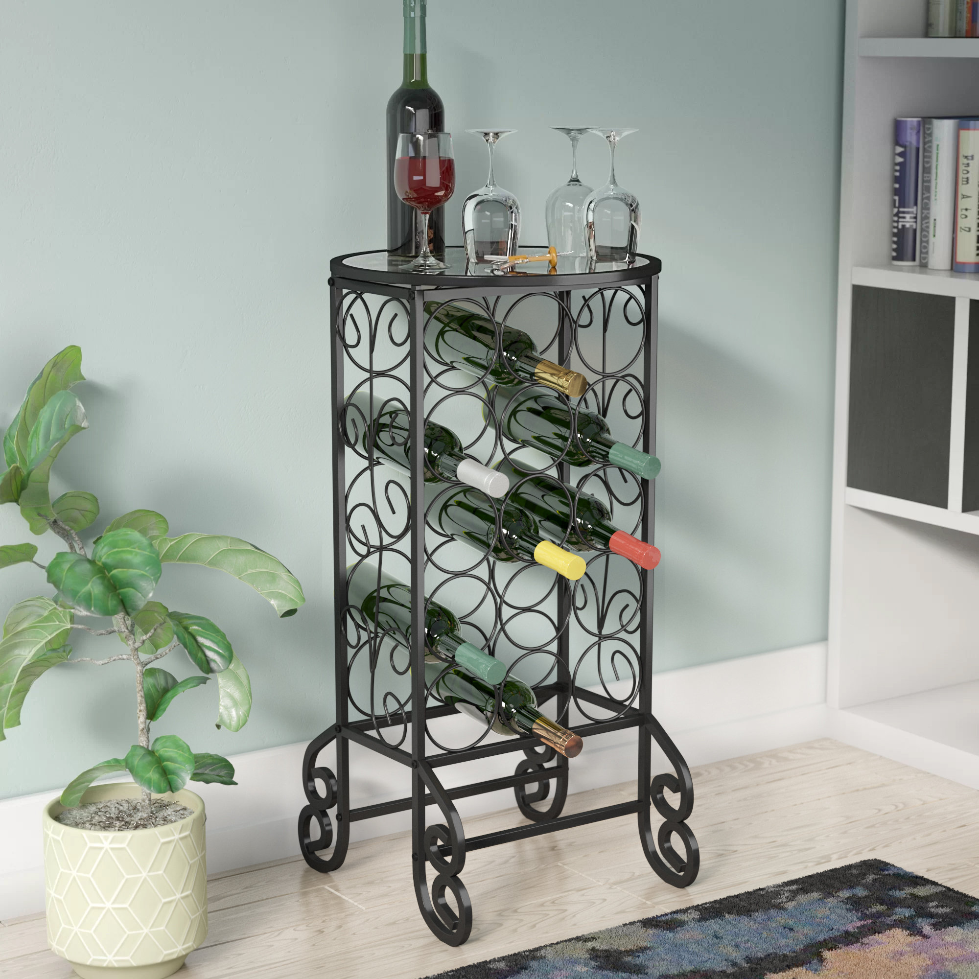 Fox Flower 2 Tier Wine Rack 6 Bottles Tabletop Wine Holder Freestanding Wine Storage with Metal Wood Frame Countertop Wine Shelf for Home Bar Cabinet Pantry