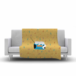 Cristina Bianco Design Sleeping Cat Vintage Radio Illustration Fleece Throw