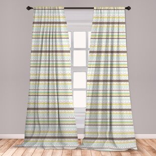 Ambesonne Green And Brown 2 Panel Curtain Set Geometrical Half Circles Lines Curves Floral Design Lightweight Window Treatment Living Room Bedroom