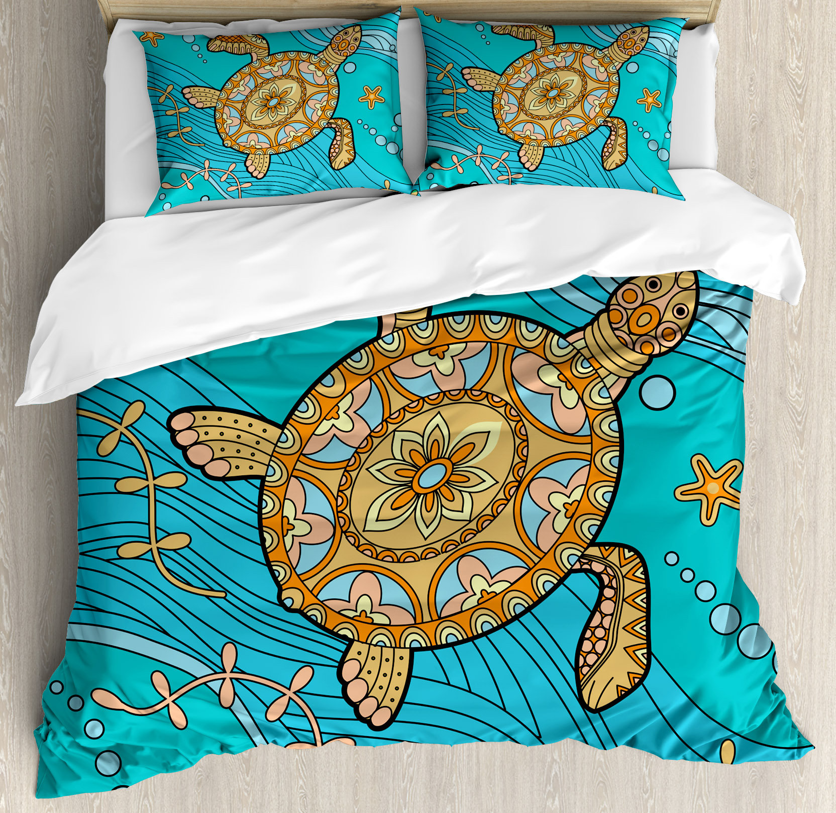 Turtle Pillow Sham Decorative Pillowcase 3 Sizes Bedroom Decor Ambesonne