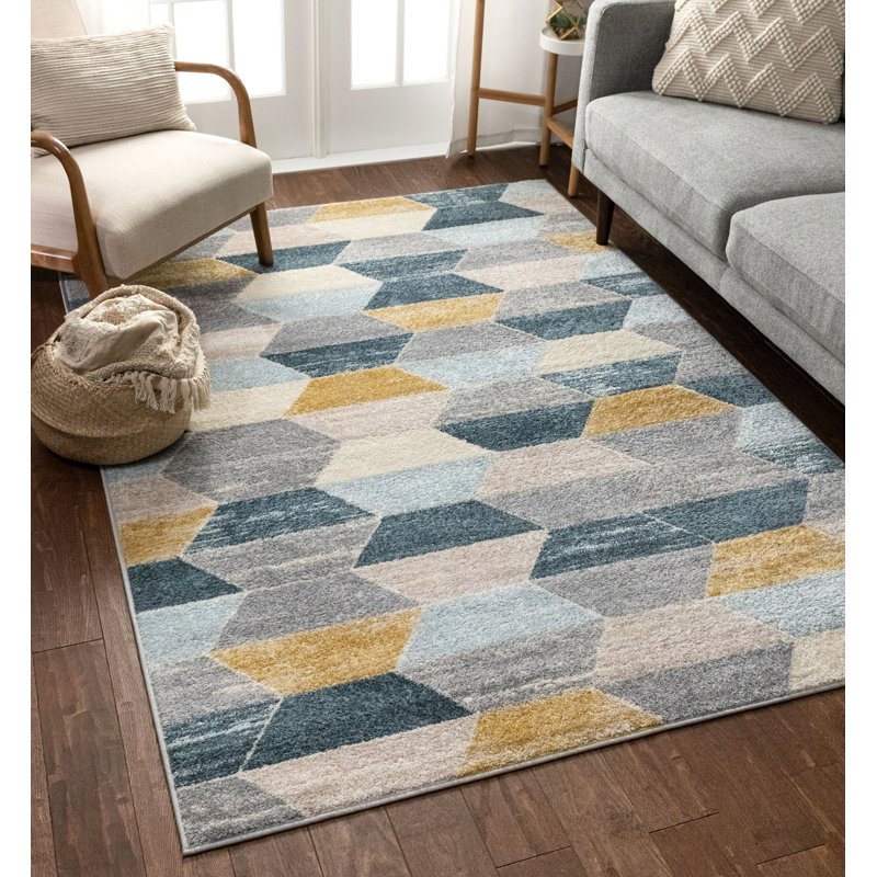 Well Woven Mystic Modern Vintage Geometric Blue Gray Area Rug Reviews Wayfair