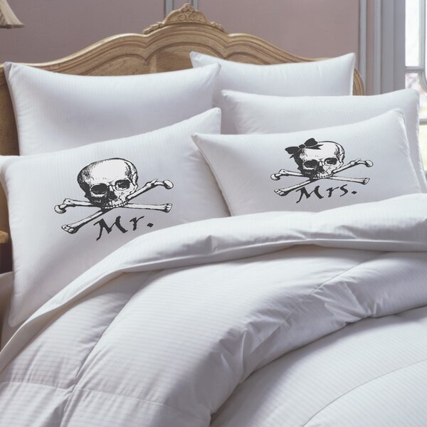 Rk Grace 2 Piece Skull And Cross Bone His Hers Pillowcase Set