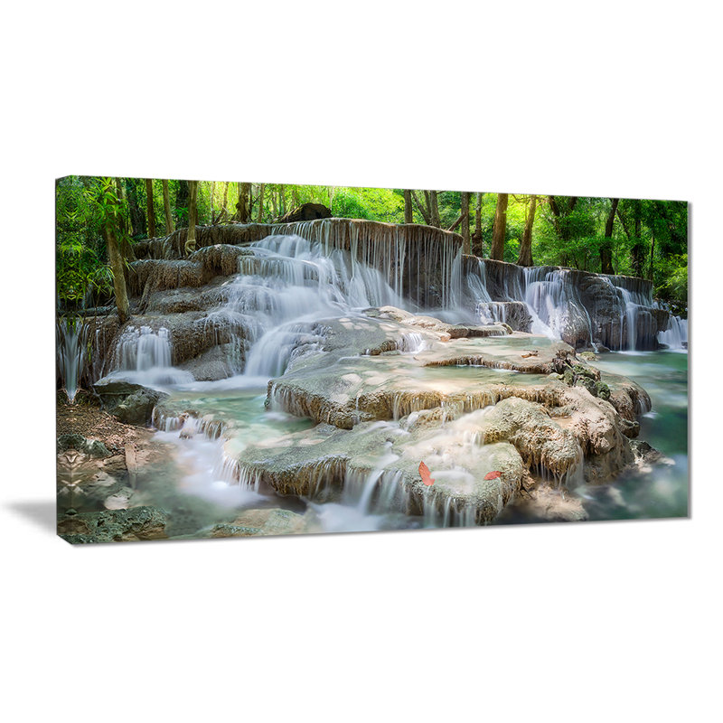 East Urban Home White Huay Mae Kamin Waterfall Oil Painting