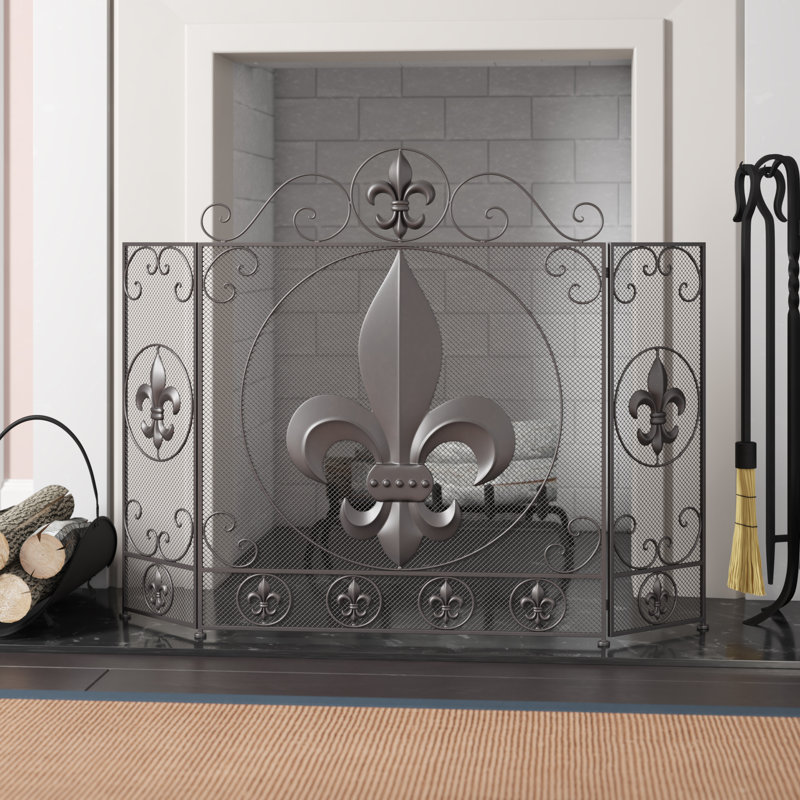 Ophelia Co Devers Fleur De Lis 3 Panel Metal Fireplace Screen