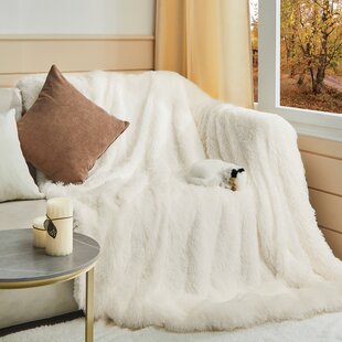 Cream Rabbit Faux Fur Throw Super Soft Plush Blanket Warm Bed Double King 